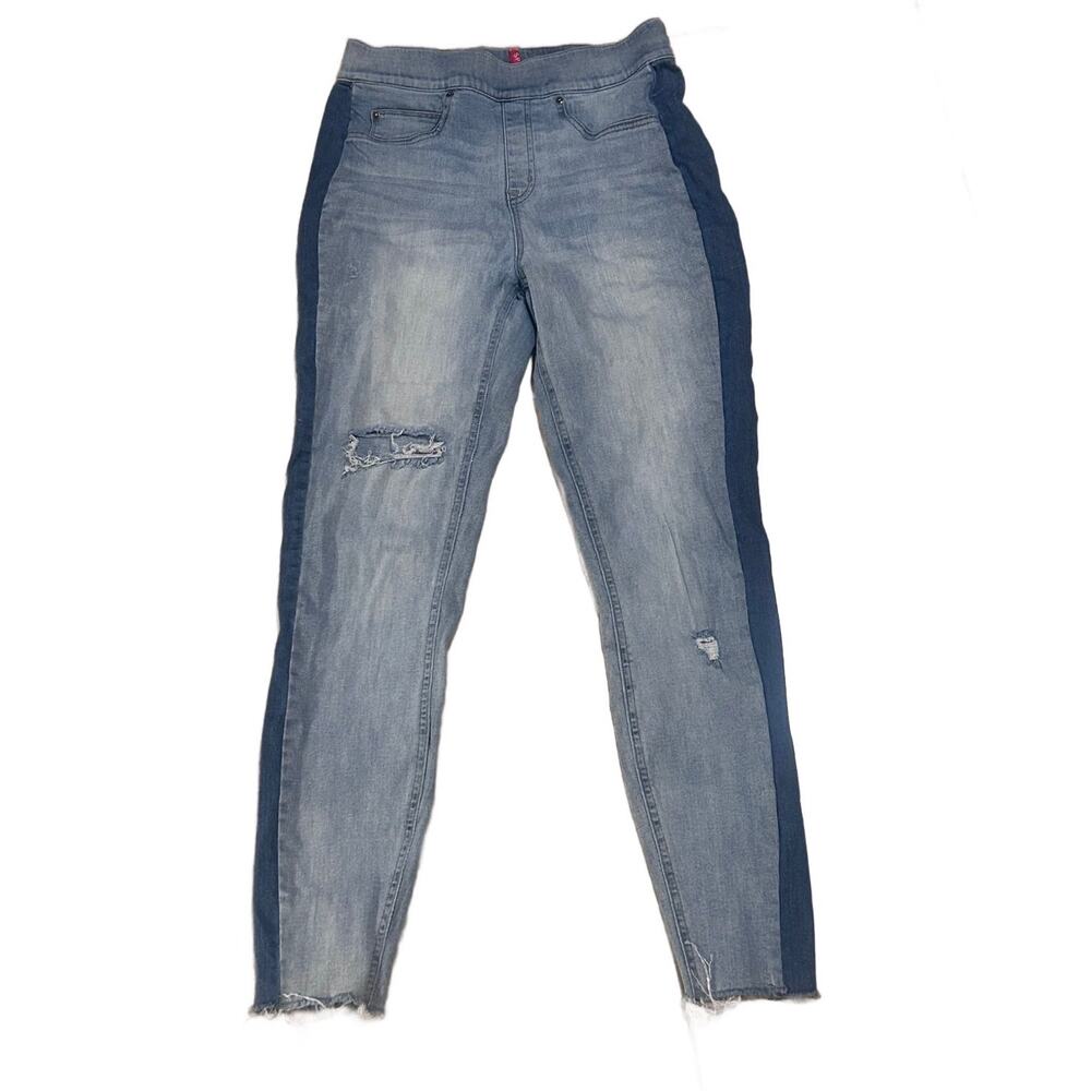 SPANX Two-Tone "Tuxedo" Side Stripe Distressed Slimming Jeans - Size MEDIUM